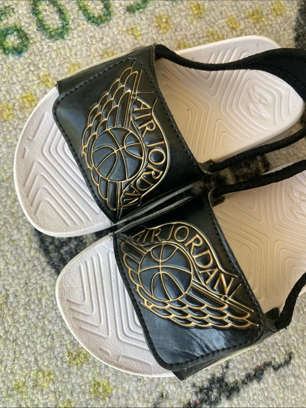 Air Jordan Hydro 7 'Black Metallic Gold Slide Slingback Sandals Size 8C Velcro